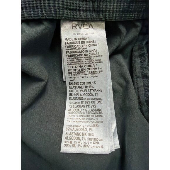 Rvca Mens Black Cotton Blend Shorts Medium Adjustable Drawstring Casual 17" Leng - Picture 9 of 11